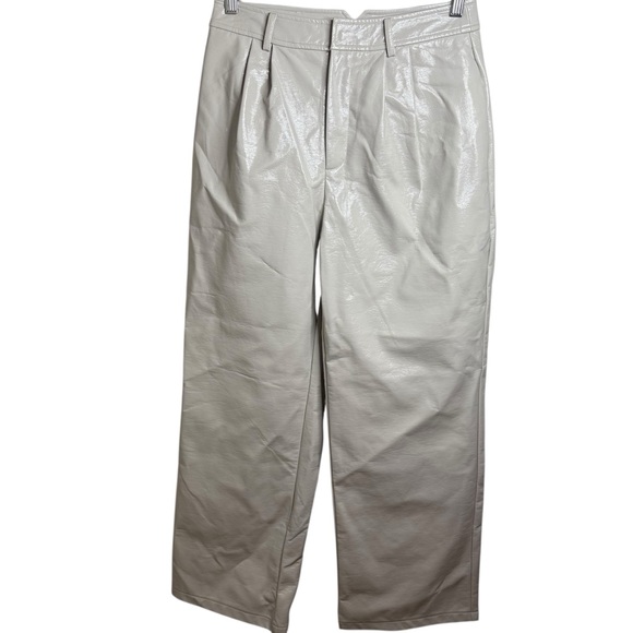 7 For All Mankind | NWT Faux Leather Cream High Rise Wide Leg Pants | Sz S - Picture 1 of 8